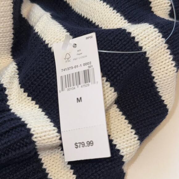 GAP NWT 24/7 Split‑Hem Stripe Turtleneck Sweater Women’s Medium 100% Cotton Navy - Picture 4 of 12